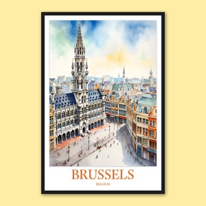 Brussels Poster Brussels Decor Brussels Print Brussels Wall Art Brussels Grand Palace Town Hall Travel Wall Art Belgium Wall Art Gift Lover