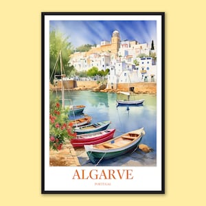 Algarve Wall Art Algarve Poster Algarve Print Algarve Artwork Fishing Village Wall Decor Algarve Travel Wall Art Portugal Art Gift Lover