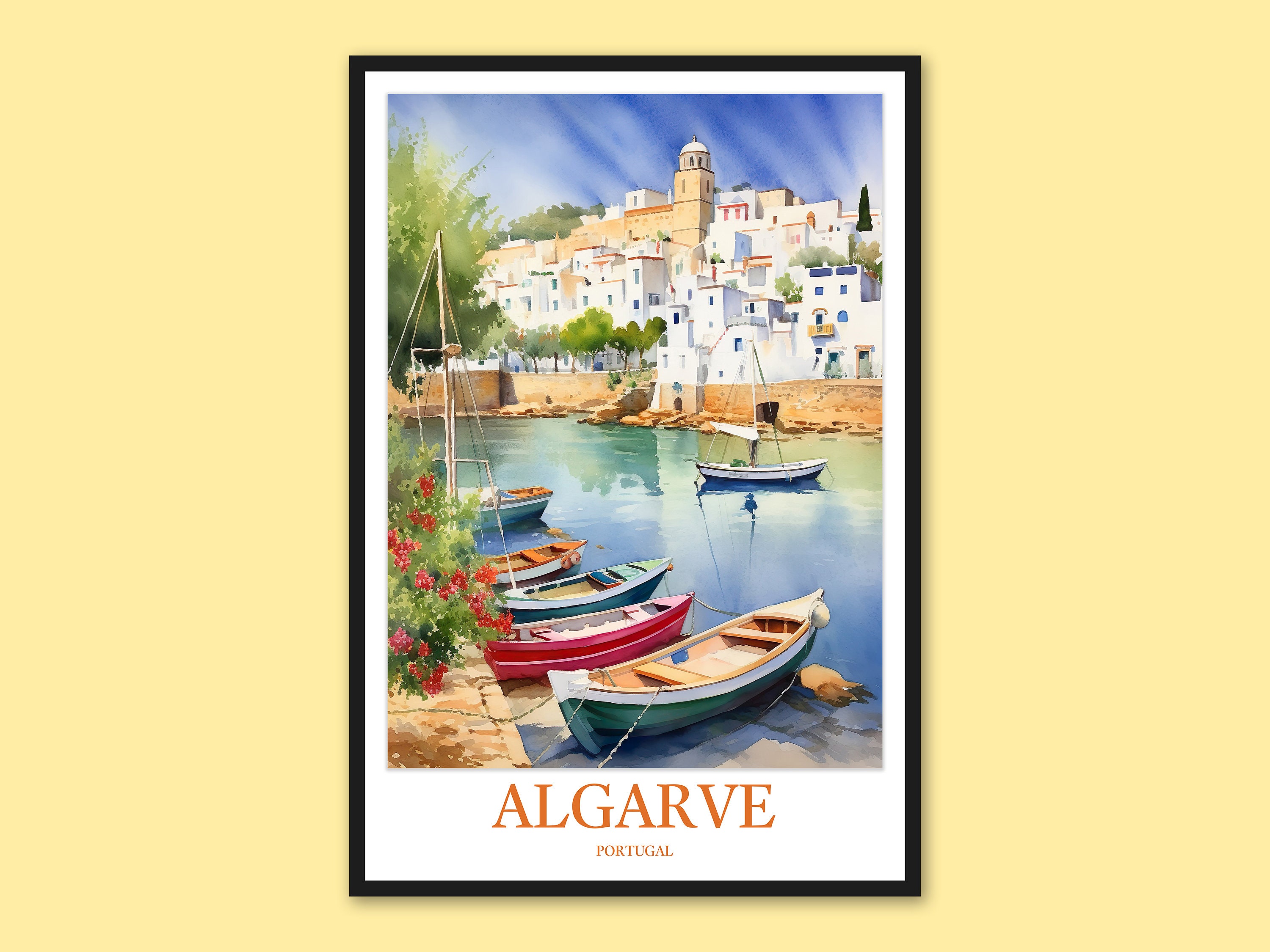 Algarve Wall Art Algarve Poster Algarve Print Algarve Artwork Fishing Village Wall Decor Algarve Travel Wall Art Portugal Art Gift Lover