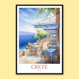 Crete Travel Poster: Mediterranean Cafe Print, Greece Wall Art