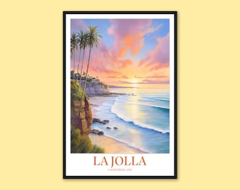 La Jolla Travel Poster: San Diego Art Print, California Wall Decor