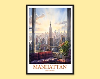 Manhattan Skyline Art Print: New York City Travel Poster