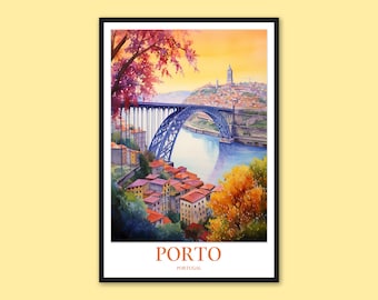 Porto Portugal Travel Print: Douro River Bridge Wall Art