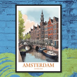 Amsterdam Canal Art Print: Netherlands Travel Poster