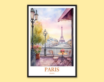 Aquarelprint Eiffeltoren Parijs: muurkunst reizen Frankrijk