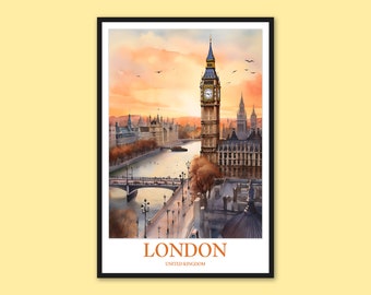 Póster de viaje de Londres: Big Ben, arte mural de Inglaterra