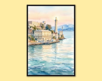 San Francisco Wall Art Alcatraz Island Travel Poster Bay Area Iconic Prison Museum Rocky Island Lighthouse Penitentiary