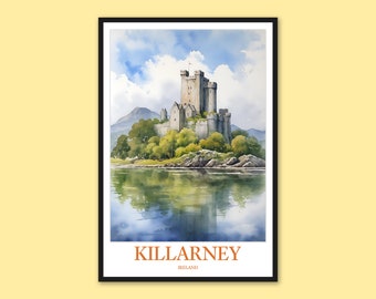 Killarney Ireland Travel Poster: Ross Castle Wall Art