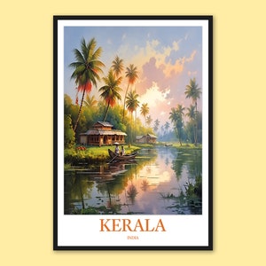 Kerala pared arte Kerala cartel Kerala impresión Kerala pared decoración Kerala viaje pared arte India arte Kerala laguna canal remanso barco regalo amante