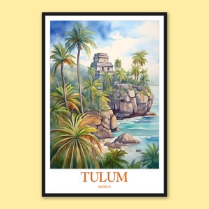 Tulum Travel Print: Mayan Ruins, Turquoise Sea, Palm Trees