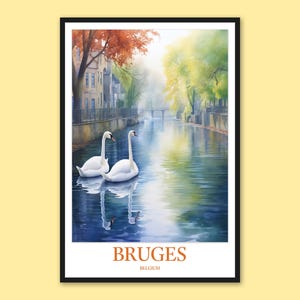 Bruges Belgium Travel Poster: Swan Art Print
