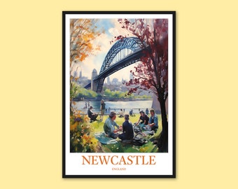 Newcastle Tyne Bridge Art Print: England Travel Poster