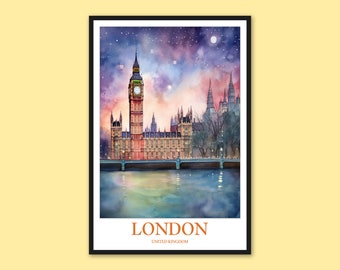 Póster de viaje de Londres: Big Ben, arte mural de Inglaterra