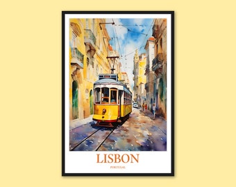 Lisbon Travel Print: Portugal Wall Art with Yellow Tram