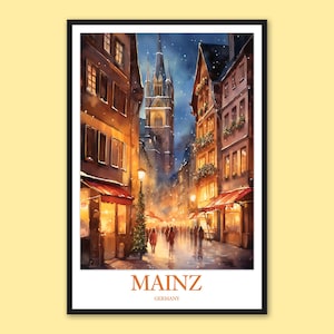 Mainz Germany Travel Poster: Christmas Market Wall Art