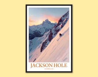 Impresión de Jackson Hole: Arte mural de esquí en la montaña nevada