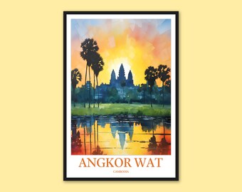 Angkor Wat-affisch: Akvarell tempelkonst, Kambodja resetryck