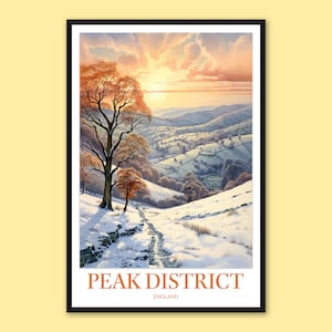 Peak District Winter Landscape Art Print: England Travel Poster