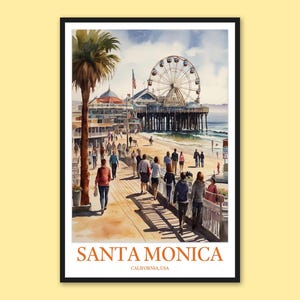 Décoration murale de Santa Monica, impression de Santa Monica, affiche de Santa Monica, impression d'art mural de voyage de Santa Monica, art mural de voyage de Santa Monica, Californie