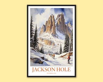 Póster de viaje de Jackson Hole: Impresión artística de esquí de Wyoming