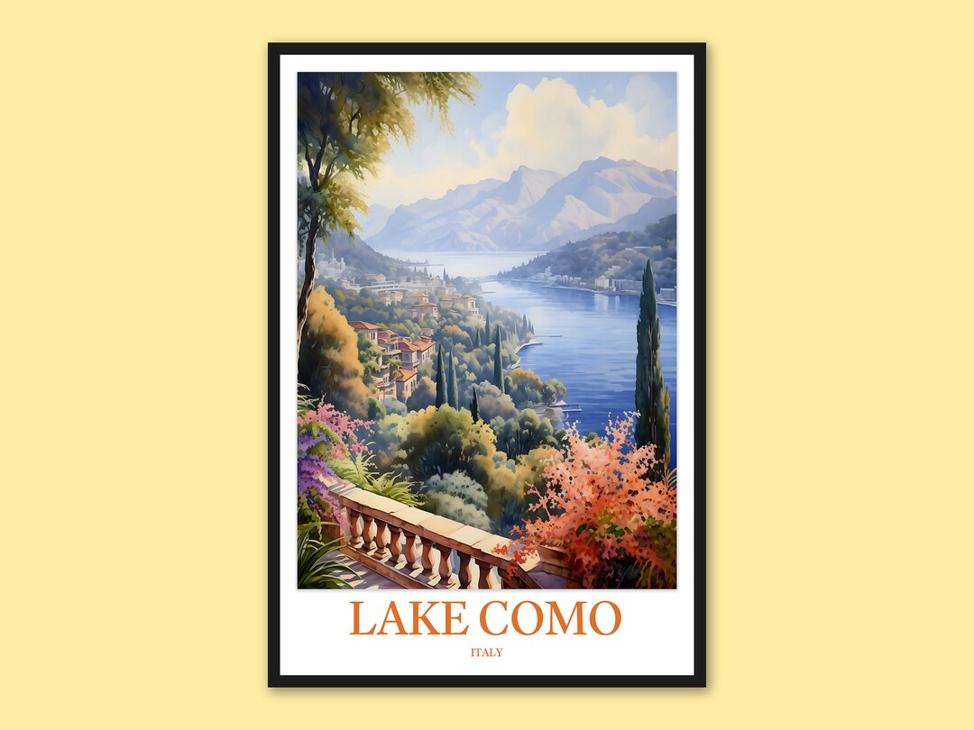 lake como italy travel poster art print (digital... Lake Como Travel Poster: Italy Wall Art Print - Etsy