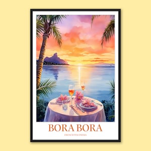 Bora Bora Cartel Bora Bora Bungalow Impresión Arte Polinesia Francesa Cartel Bora Bora Decoración Bora Bora Isla Bora Bora Pared Arte Viaje Regalo Amante