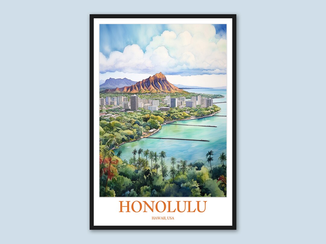 Honolulu Poster Honolulu Print Art Honolulu Wall Decor Etsy