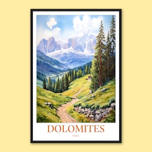 Dolomites Travel Poster: Italy Mountain Landscape Art Print