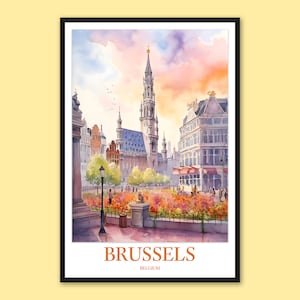 Brussels Poster Brussels Wall Art Brussels Print Brussels Decor Brussels Grand Palace Town Hall Travel Wall Art Belgium Wall Art Gift Lover