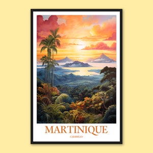 Martinique Travel Poster: Caribbean Mount Pelée Sunset Art