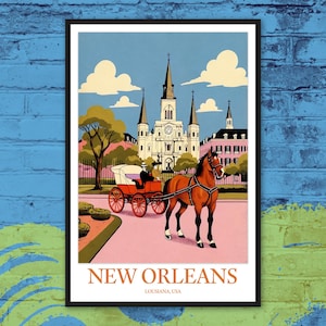 Plakat podróżniczy do Nowego Orleanu: Jackson Square i katedra św. Ludwika