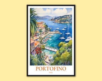 Reisposter Portofino, Italië: muurkunstafdruk kust