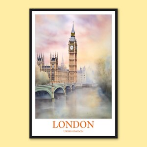London Travel Poster: Big Ben & Thames River Wall Art