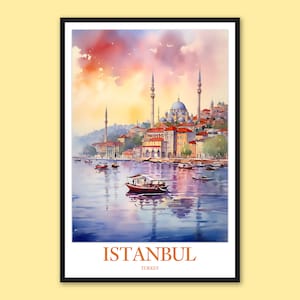 Istanbul Bosphorus Print: Turkey Travel Poster, Islamic Mosque Art