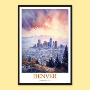 Denver Skyline Sunset Art Print: Colorado Travel Poster