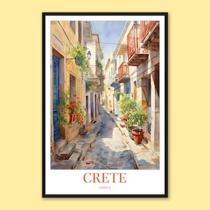 Creta impresión Creta cartel Creta pared decoración Creta pared arte Creta Rethymnon casco antiguo viaje pared arte Grecia arte calle estrecha amante