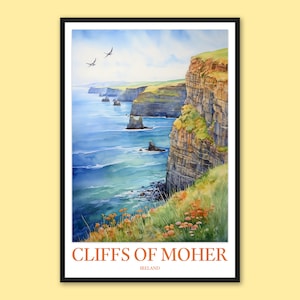 Cliffs of Moher Print: Ireland Travel Poster, Coastal Wall Art