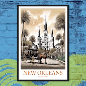 Plakat podróżniczy do Nowego Orleanu: Jackson Square i katedra św. Ludwika
