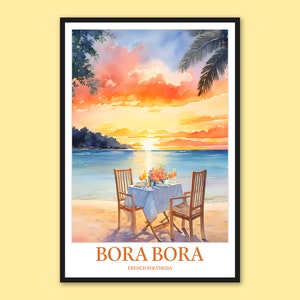 Bora Bora Cartel Polinesia Francesa Cartel Bora Bora Bungalow Impresión Arte Bora Bora Decoración Bora Bora Isla Bora Bora Pared Arte Viaje Regalo Amante