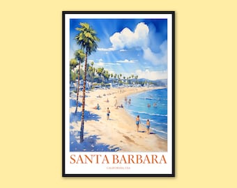 Póster de viaje de Santa Bárbara: Arte mural de playa de California