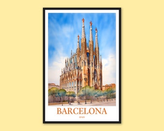 Sagrada Familia Print: Barcelona Travel Poster, Spain Wall Art