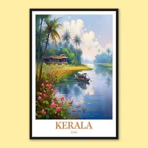 Kerala Wall Art Kerala Backwater Decor Kerala Print Kerala Poster Kerala Travel Wall Art India Art Kerala Canal Houseboat Gift Lover