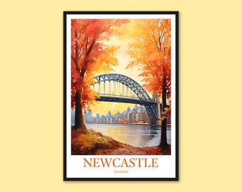 Newcastle Tyne Bridge Autumn Art Print: England Travel Poster