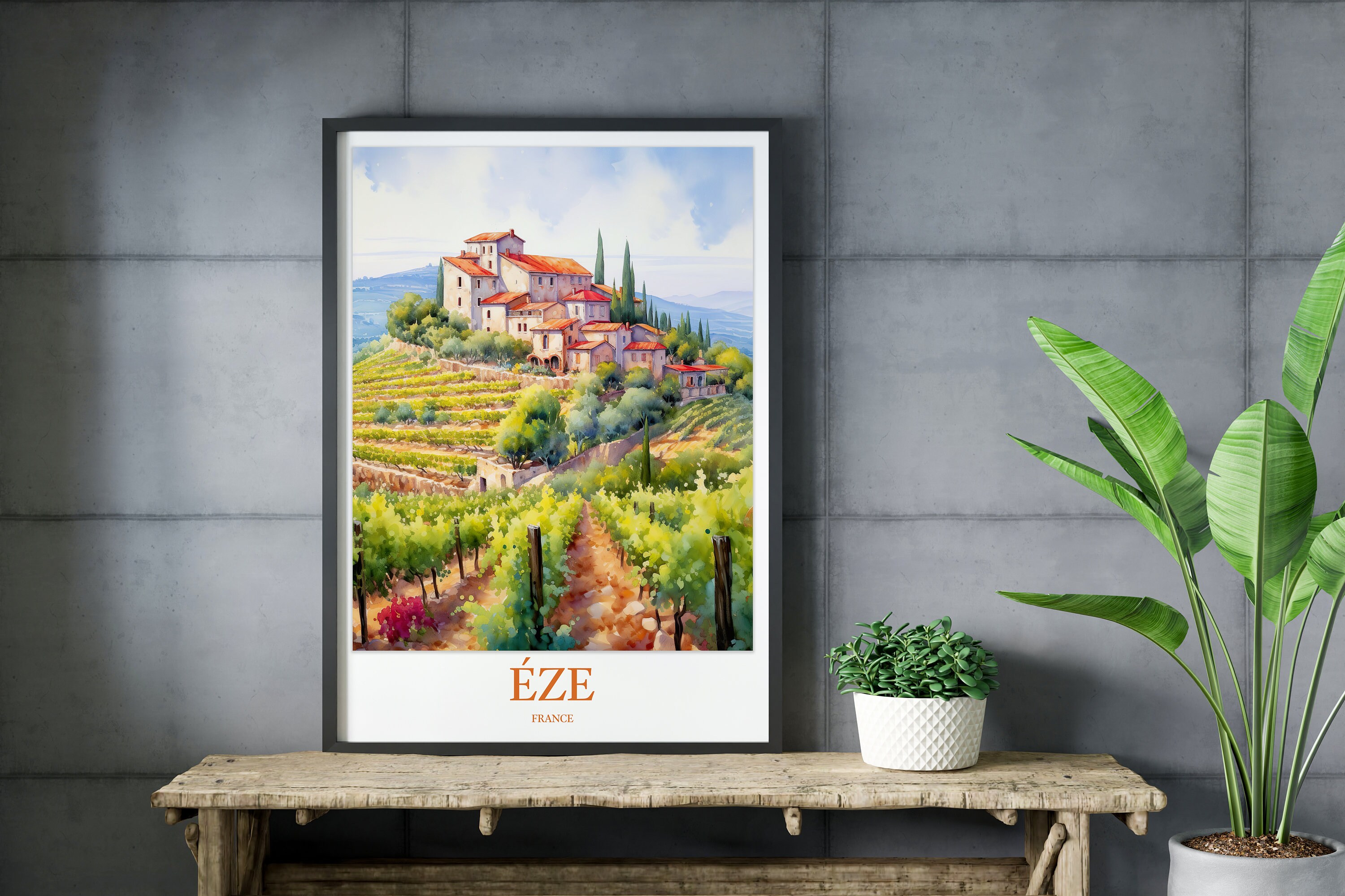 Éze Village Print: France Travel Poster, Vineyard Wall Art - Etsy