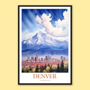 Denver Colorado Travel Poster: Skyline Mountain Wall Art