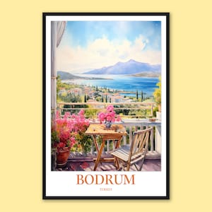 Bodrum Travel Poster: Seaside Balcony View, Turkey Wall Art