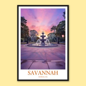 Savannah Georgia Reiseposter: Stadtbrunnen Kunstdruck
