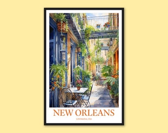 Lámina artística del Barrio Francés de Nueva Orleans: póster de viaje