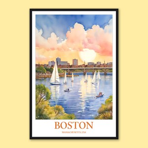 Boston Travel Poster: Watercolor Sailboats, Massachusetts Wall Art