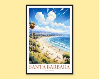 Póster de viaje de Santa Bárbara: Arte mural de playa de California